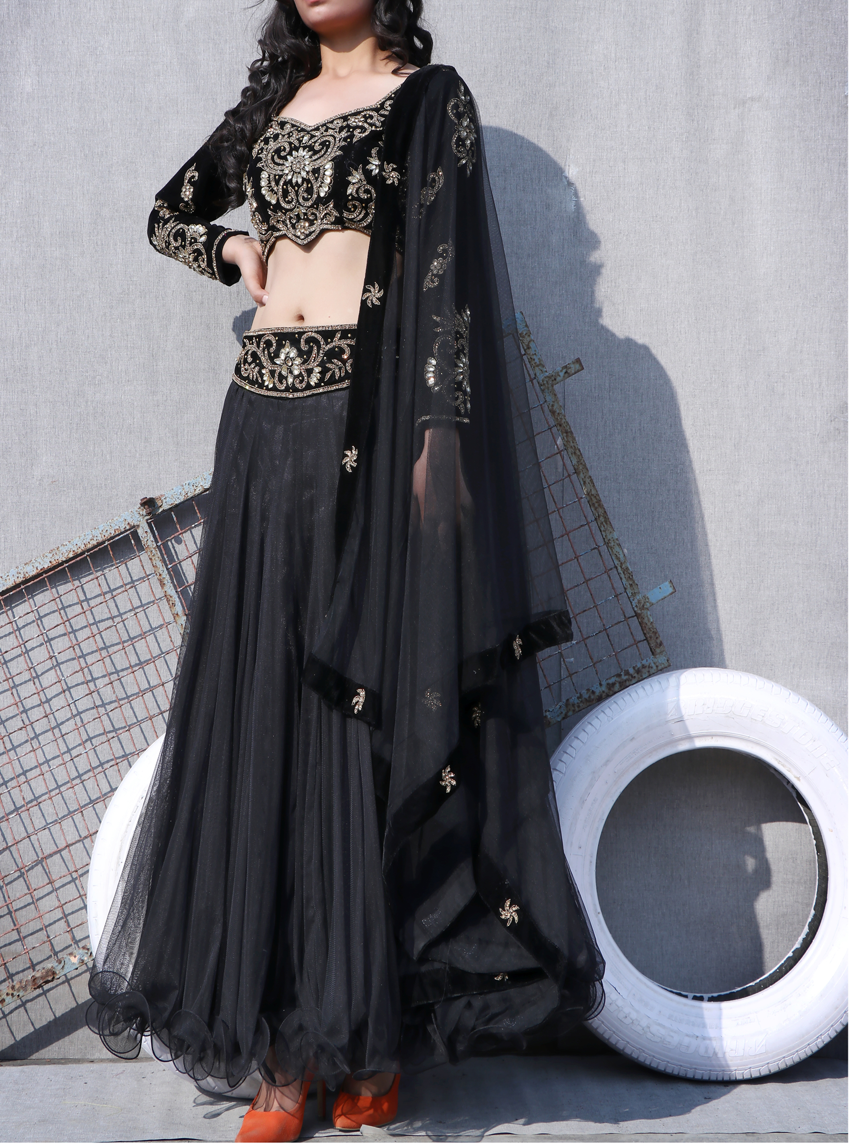 Gorgeous Black Color Lehenga With Full Sleeve Designer Blouse In Embroidery And Stone Handmade Work
